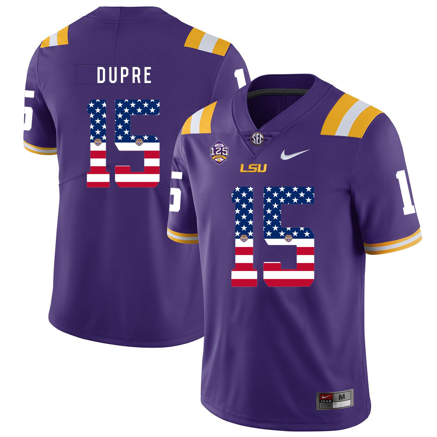 Men LSU Tigers #15 Dupre Purple Flag Customized NCAA Jerseys